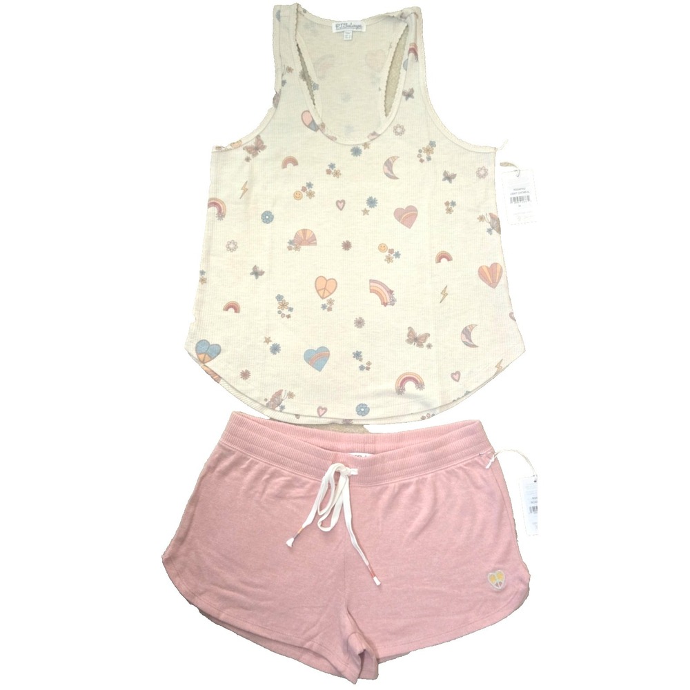 PJ Salvage Sunshine On My Mind Short Pajama Set M Oatmeal/Rosewood NWT